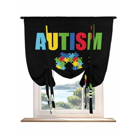 Cartoon Autism Tie Up Curtains for Windows 63 Inch Length Balloon Curtains Kitchen Adjustable Balloon Window Shade Abstract Awareness Colorful Blocks Modern Tie Up Bathroom Curtain Window 42"x63"