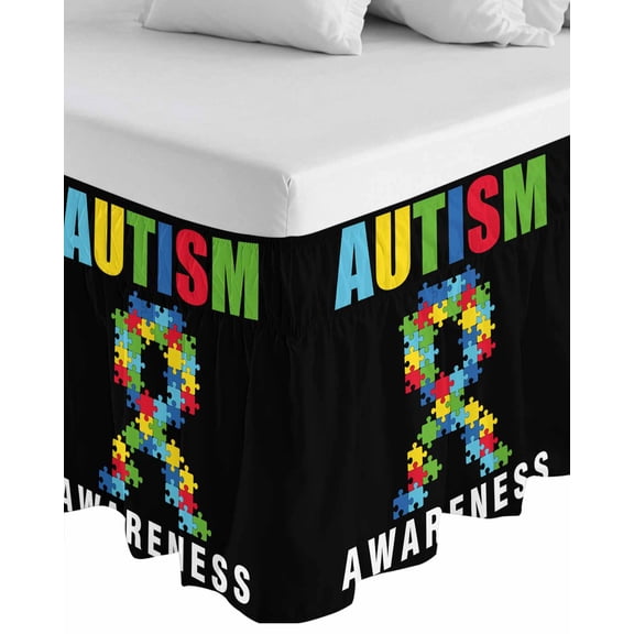 Cartoon Autism Wrap Around Bed Skirts for California King Bed 18" Drop,Bed Skirt with Adjustable Elastic Belt Dust Ruffle Bed Valance Abstract Awareness Colorful Blocks Modern Bed Frame Cover