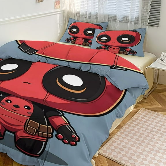 Cartoon Avengers Deadpool 3-Piece Bed Set Warm And Comfortable Kawaii Bedding Set Cute Soft Microfiber Bedclothes for Boys Girls Kids 86"x70"