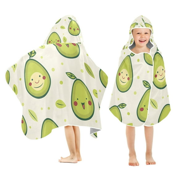 Cartoon Avocado Cute Kids Hooded Beach Towel Baby Bath Poncho Towels with Hood Absorbent 50"x23.5" for Pool Swimming