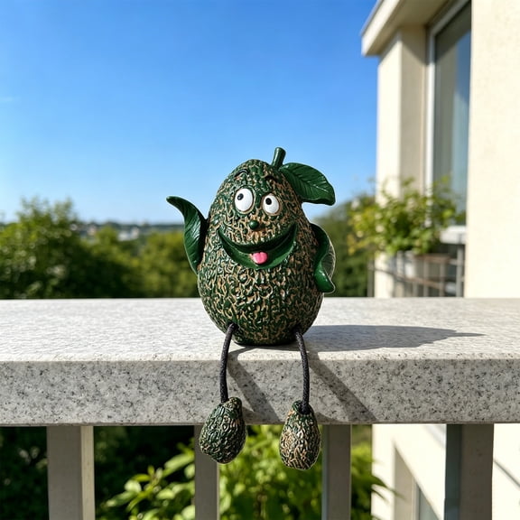 Cartoon Avocado Figurine Cute Fruit Shelf Sitter Statue with Dangling Leg Whimsical Tabletop Ornament for Home Balcony Patio Decor & Holiday Gift