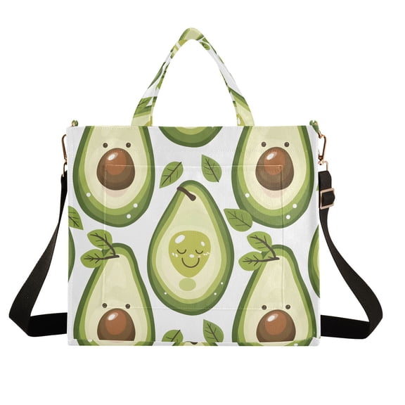Cartoon Avocado Fruit Corduroy Tote Bag Handbag Large Messenger Bag Shoulder Crossbody Zipper Bag Purse