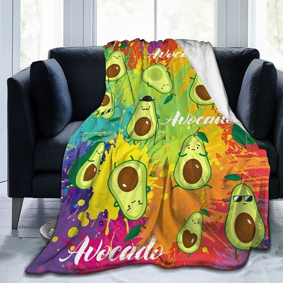 Cartoon Avocado Fruits Food Decor Throw Blanket Soft Lightweight Flannel Fleece Anime Blankets for Bed Chair Travelling 50"X40"