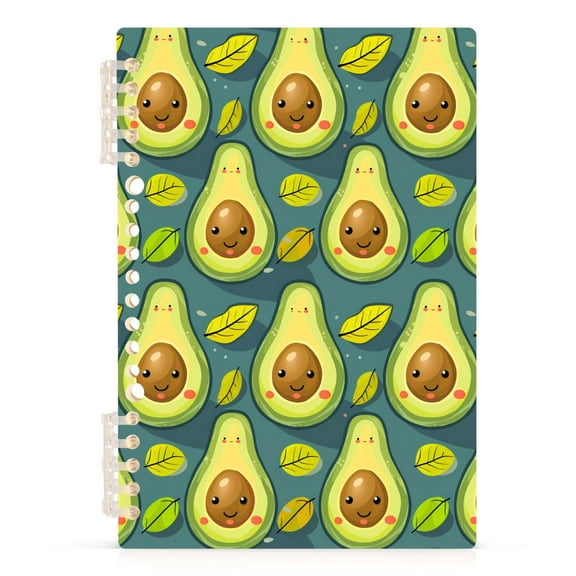 Cartoon Avocado Leaves Spiral Journal Notebook College Ruled Notebook 8.3" x 5.7" A5 Lined Thick Paper Page