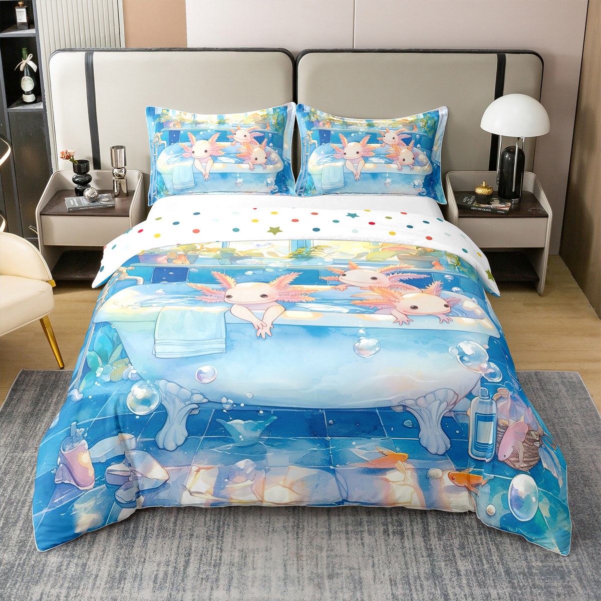 Cartoon Axolotl 100 Cotton Duvet Cover King Cute Ocean Animals Bedding 