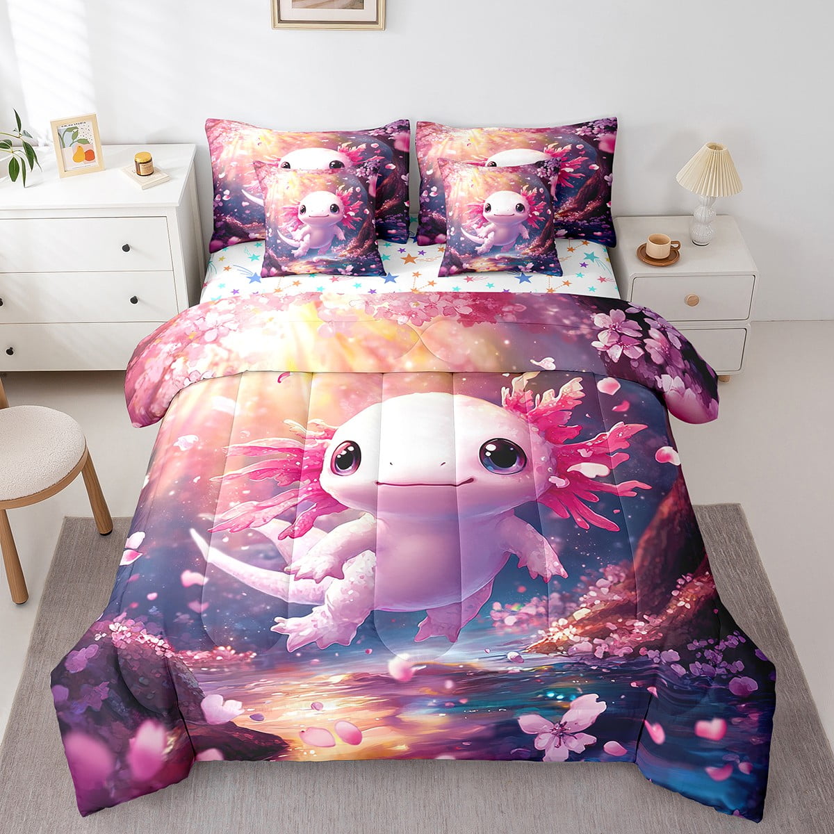 Cartoon Axolotl 7 Piece Comforter Set Cute Axolotl King Bedding Set cartoon-axolotl-7-piece-comforter-set-cute-axolotl-king-bedding-set