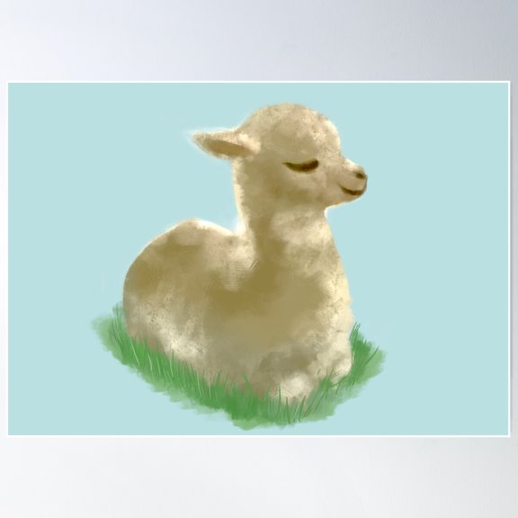 Cartoon Baby Alpaca Looking Satisfied Poster Wall Art, Modern Wall Decor For Living Room Bedroom, 12x18 UNFRAMED