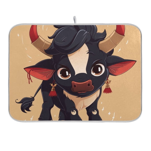 Cartoon Baby Cow Dish Drying Mat 16x18 Absorbent Microfiber Draining Rack Pad for Kitchen Counter Sink