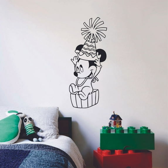 Cartoon Baby Cute Mouse Party Hat Birthday Cartoon Wall Sticker Art Decal for Girls Boys Room Bedroom Nursery Kindergarten House Fun Home Decor Stickers Wall Art Vinyl Decoration Size (30x27 inch)