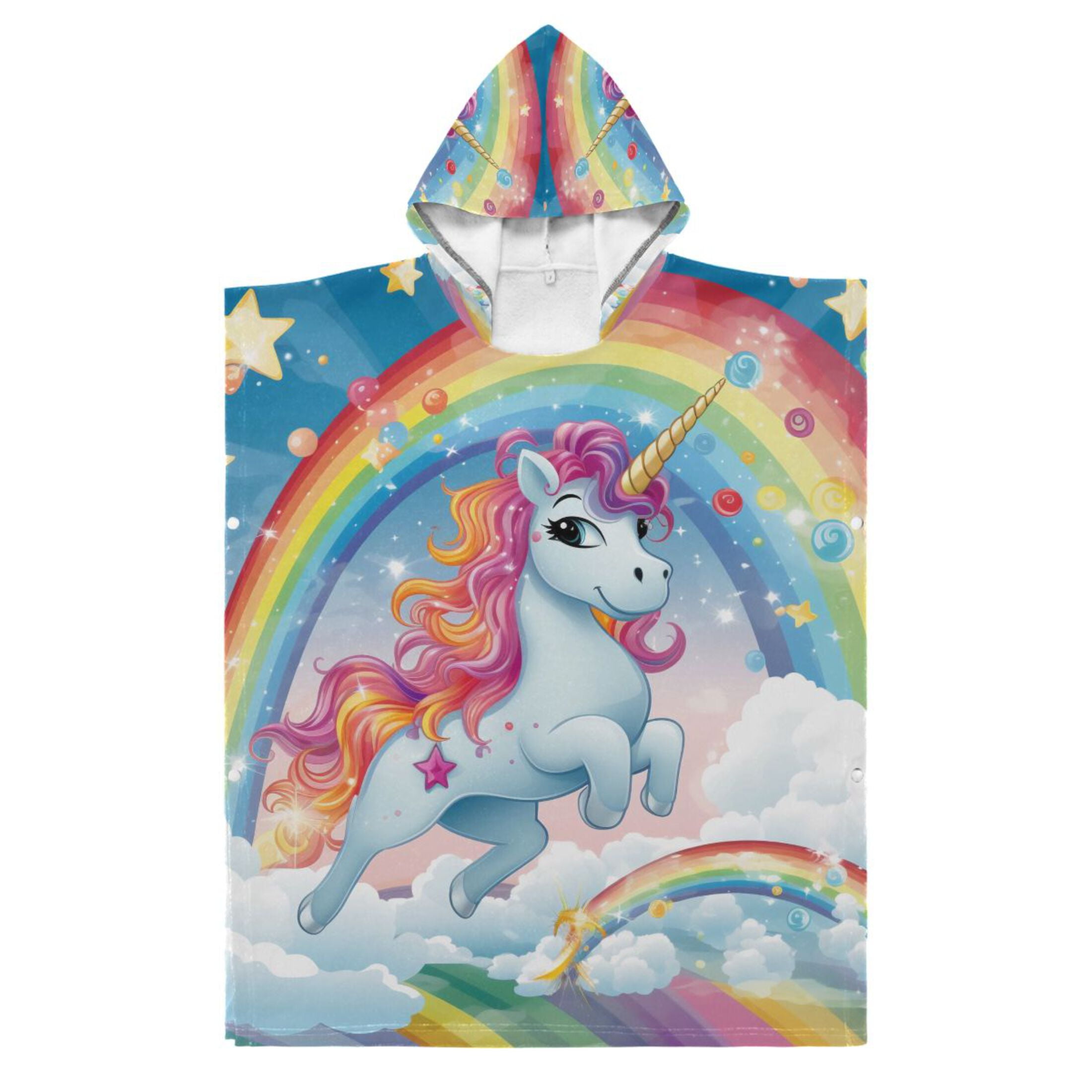 Cartoon Baby Unicorn and Rainbow Kid Hooded Beach Towel 35.4x27.5 inch Bath Poncho Towels Soft Absorbent Quick Dry for Boy Girl