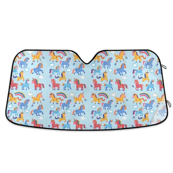 Cartoon Baby Unicorns Car Windshield Sun Shade Foldable Car Front Window Visor Heat and UV Protection 53x23.5