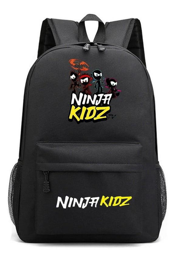 Cartoon Backpack for School Ninja Kidz Themed Bookbag Durable Lightweight Design with Front Pocket & Side Mesh for Travel, Gifts