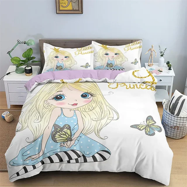 Cartoon Ballet Girl Toddler Bedding Set For Kids Teen Microfiber Modern Swan Cat Unicorn Print Duvet Cover Bedroom r