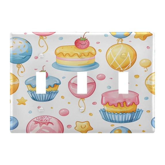 Cartoon Balloons Cakes Stars Light Switch Cover Electrical Outlet Cover Replaceable Wall Plates 3-Gang