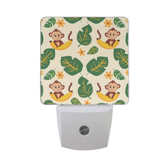 Cartoon Banana Monkey Leaf Night Light 2 Pack LED Nightlight Plug into Wall Dusk to Dawn Sensor Soft White