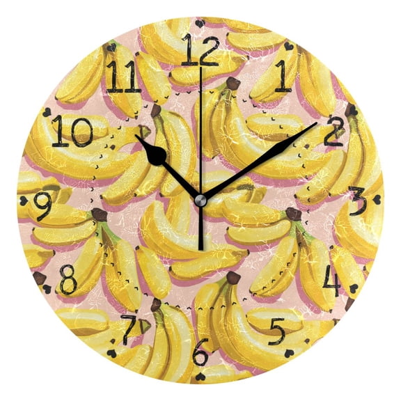 Cartoon Banana Round Wall Clock Silent Battery Operated Home Decor for Living Room Bedroom