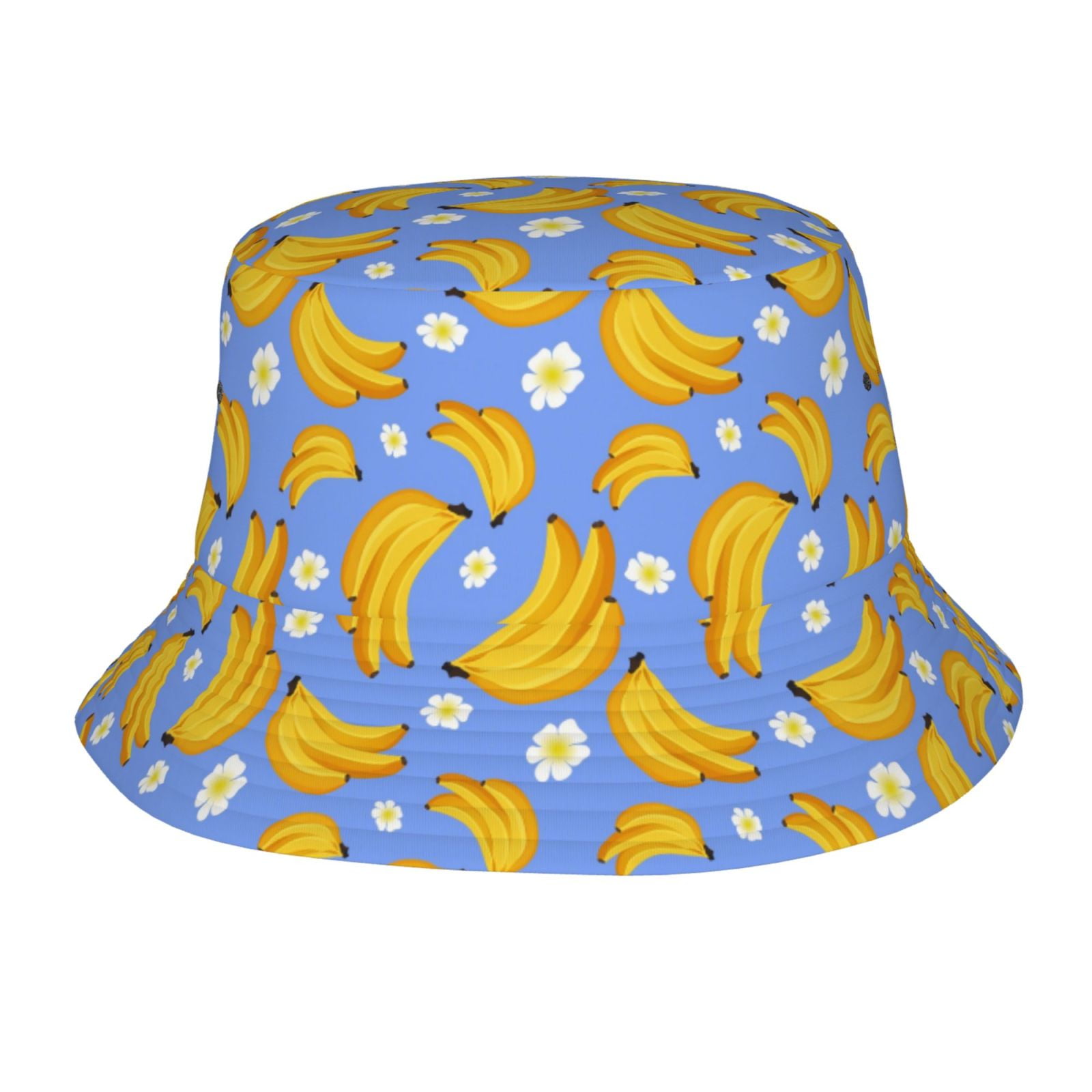 Cartoon Bananas And Flower Pattern Bucket Hat Foldable Travel Camping Hiking Fisherman Cap