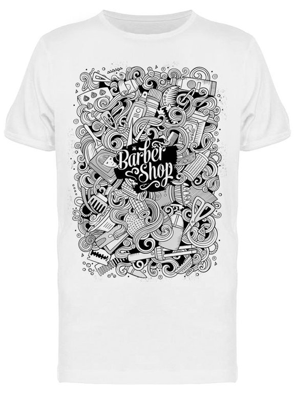 Cartoon Barbershop Doodles T-Shirt Men -Image by Shutterstock, Male Medium