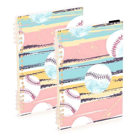 Cartoon Baseballs Notebook Detachable Coil Notebook Diary Plan Book A5 Size 60 Pages 2 Pack