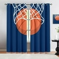 thumbnail image 1 of Cartoon Basketball Blackout Curtains, Orange Curtains For Classroom, Basketball Net 3D Printing Grommet Curtains, Insulation Eyelet Drapes For Children's Room 42"W x 63"L (Pack of 2), 1 of 6