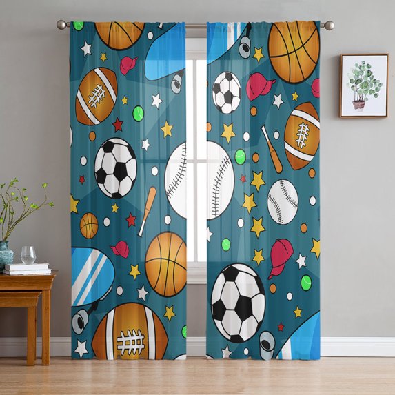 Cartoon Basketball Football Rugby Stars Sheer Curtains For Living Room Window Voile Tulle Curtain Bedroom Kitchen Decoration