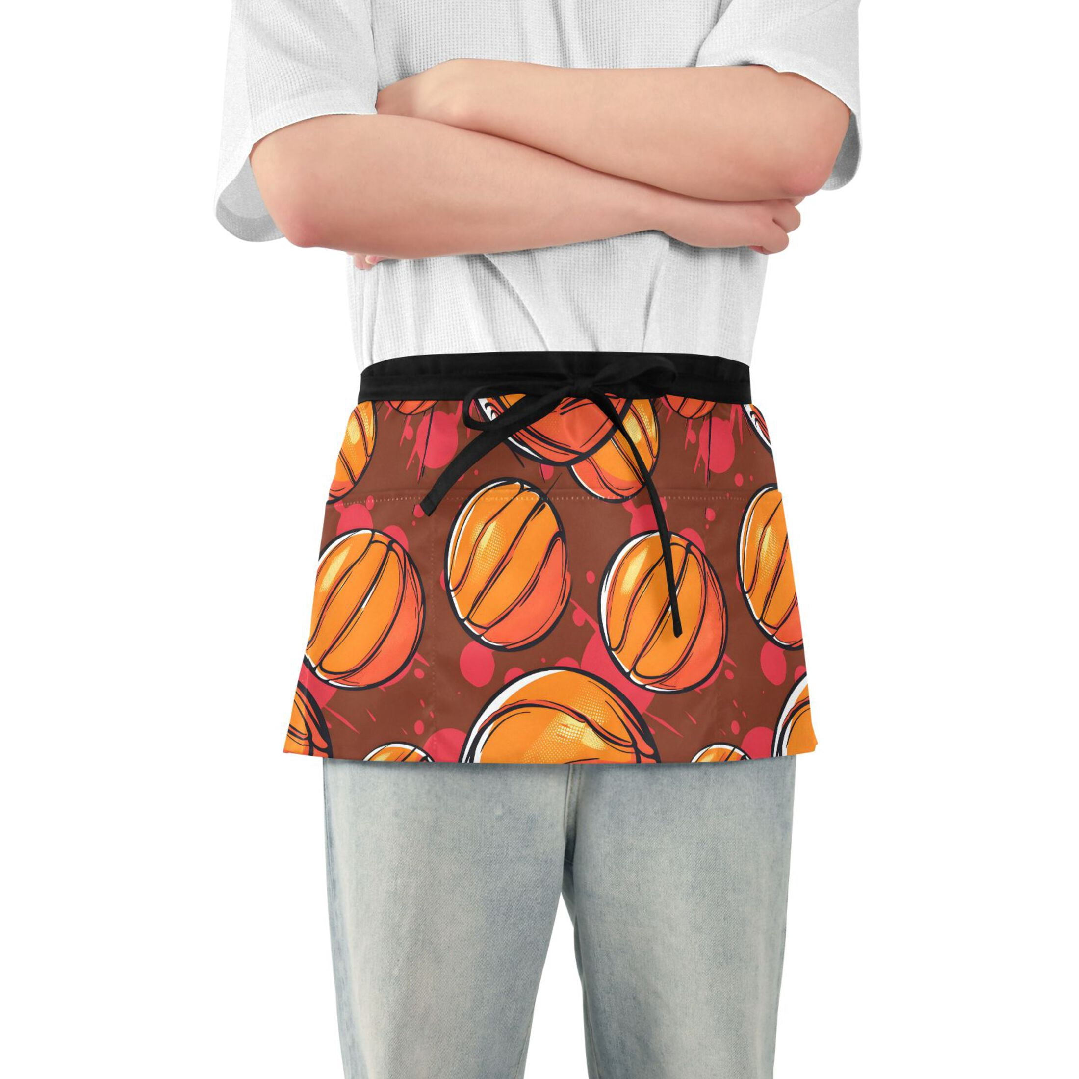 Cartoon Basketball Server Apron with 3 Pockets Waterproof Waitress ...