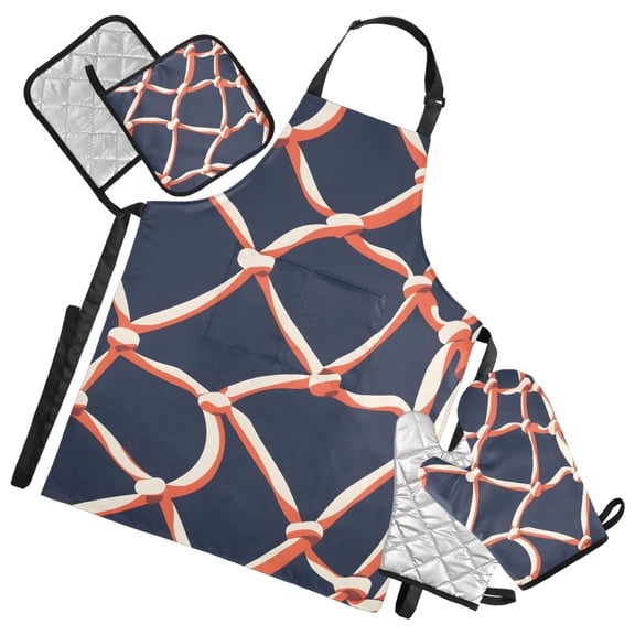 Cartoon Baskets Network 5 Pcs Kitchen Set Heat Resistant Oven Mitts and Non-Slip Pot Holders with Adjustable Cooking Apron