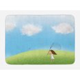 thumbnail image 1 of Cartoon Bath Mat, Happy Girl Chasing Butterflies with Net in Spring Meadow, Plush Bathroom Decor Mat with Non Slip Backing, 29.5" X 17.5", Pale Sky Blue Lime Green, by Ambesonne, 1 of 2