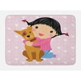 thumbnail image 1 of Cartoon Bath Mat, Little Girl and Dog Hugging and Smiling Doodle Print with Hearts Backdrop, Plush Bathroom Decor Mat with Non Slip Backing, 29.5" X 17.5", Multicolor, by Ambesonne, 1 of 2