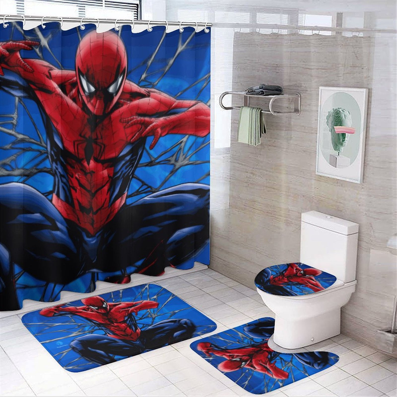 Cartoon Bathroom Set Spiderman 4-piece Bathroom Set, with One 72*72 ...