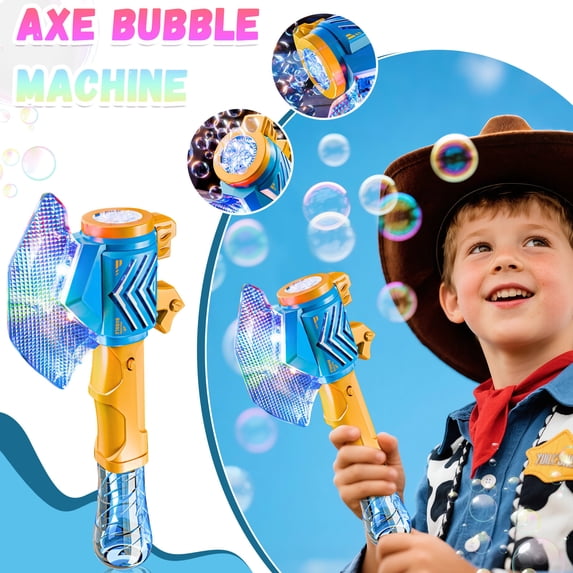 Cartoon Battle Axe Bubble Machine, Automatic Bubble Blower with LED Lights and Large Bubble Output, Portable Outdoor Bubble Maker with 130ml Bubble Solution