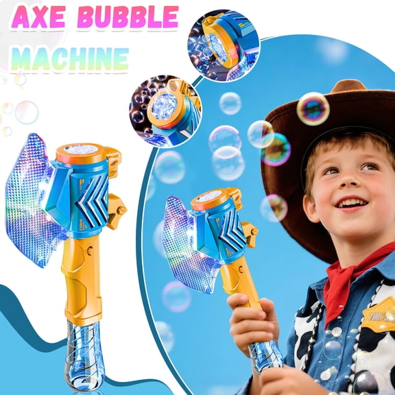 Cartoon Battle Axe Bubble Machine, Automatic Bubble Blower with LED Lights and Large Bubble Output, Portable Outdoor Bubble Maker with 130ml Bubble Solution