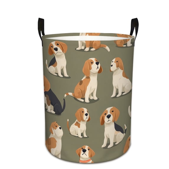Cartoon Beagle Dogs on Green Background Print Extra Large Foldable Laundry Basket Stylish Easy to Use for Bedroom Bathroom Laundry Room Oxford Fabric Storage Bin