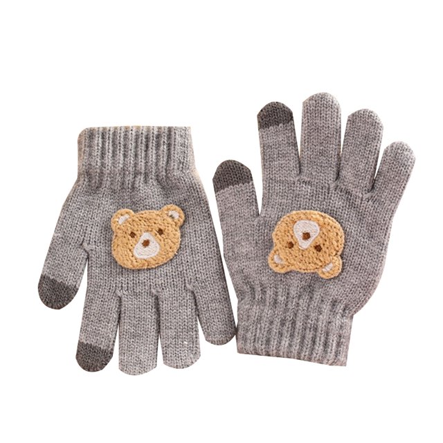 Cartoon Bear Baby Mittens Winter Warm Knitted Gloves Crochet Thick Mitten for Kids Boy Girl