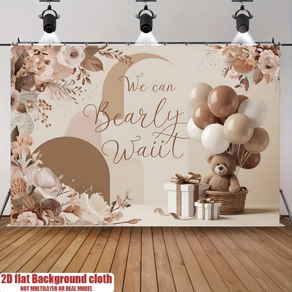 Cartoon Bear Baby Shower Backdrop We Can Bearly Wait Photography Background Boho Brown Floral Balloons Newborn Shower Birthday Party Decorations Banner Supplies Photo Booth Props