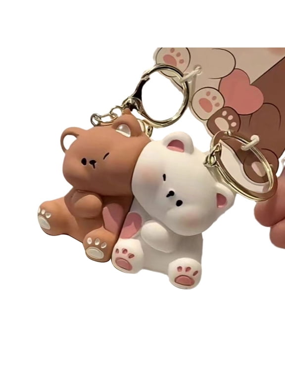 Cartoon Bear Couple Keychain Set Resin Love Themed Keyring for Couples and Friend Bag Decoration Accessories