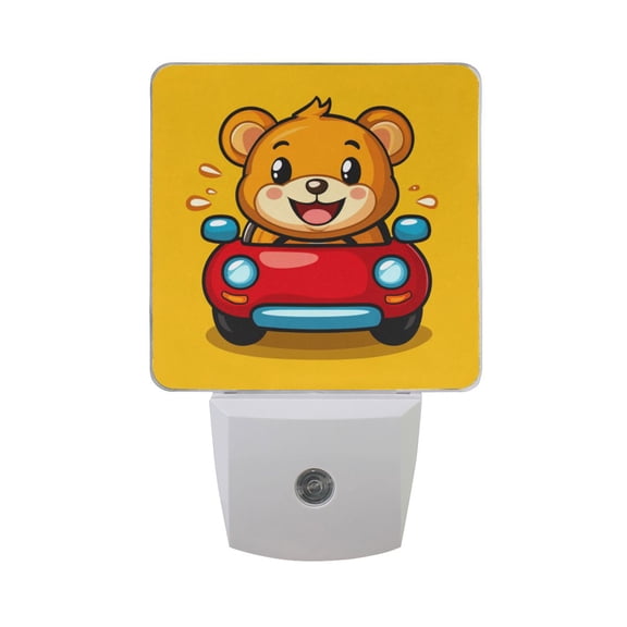 Cartoon Bear Drive The Car LED Night Light with Smart Sensor Plug Into Wall Dusk to Dawn 2 packs