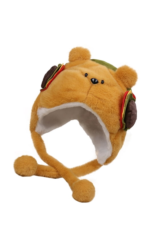 Cartoon Bear Ear Hat Plush Trapper Hat for Women Girl Outdoor Snow Wear