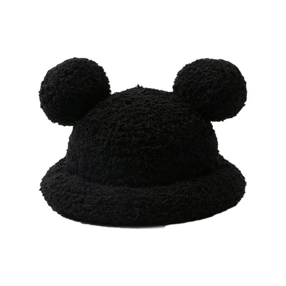 Cartoon Bear Ear Shape Polyester Bucket Hat Fluffy Plush Winter Cap