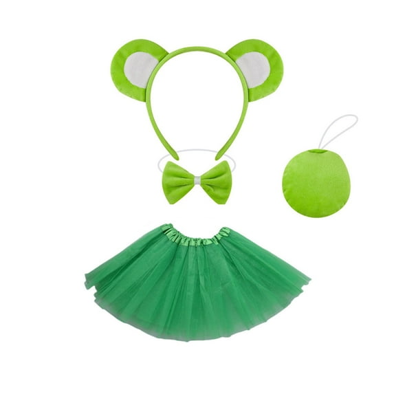 Cartoon Bear Ears Headband Bows Tie Short Dress Fashionable Soft Fabric Hair Accessory for Women and Kids