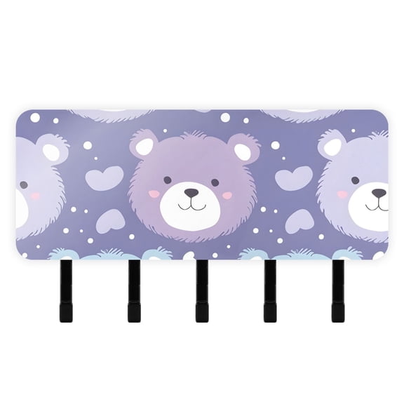 Cartoon Bear Face Mail Holder Organizer Wall Mount with Shelf Key Holder Key Rack with 5 Key Hooks for Wall Decorative