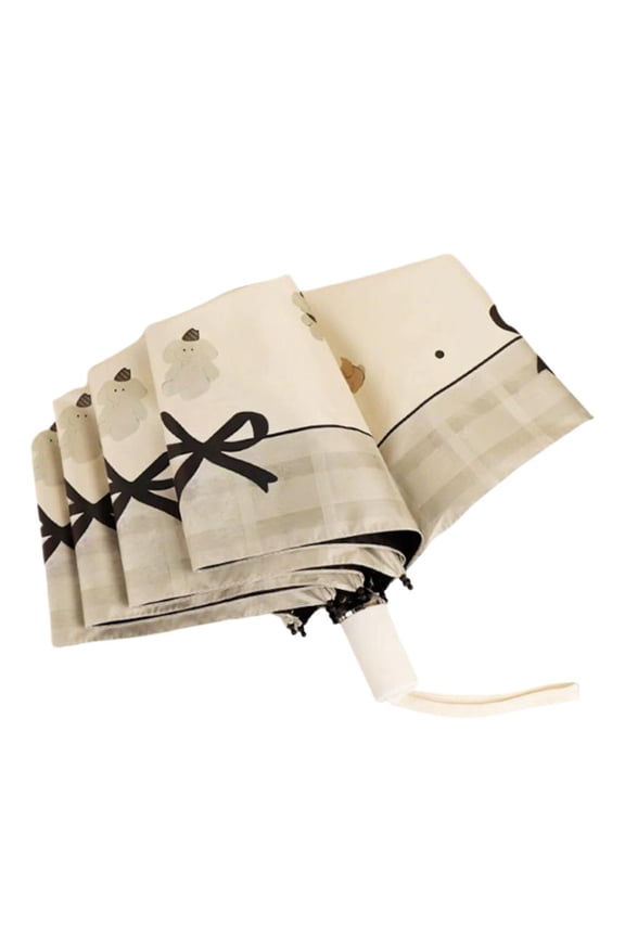 Cartoon Bear Foldable Umbrella for Women, Cute Animal Pattern Compact Rain Shade with Adjustable Handle