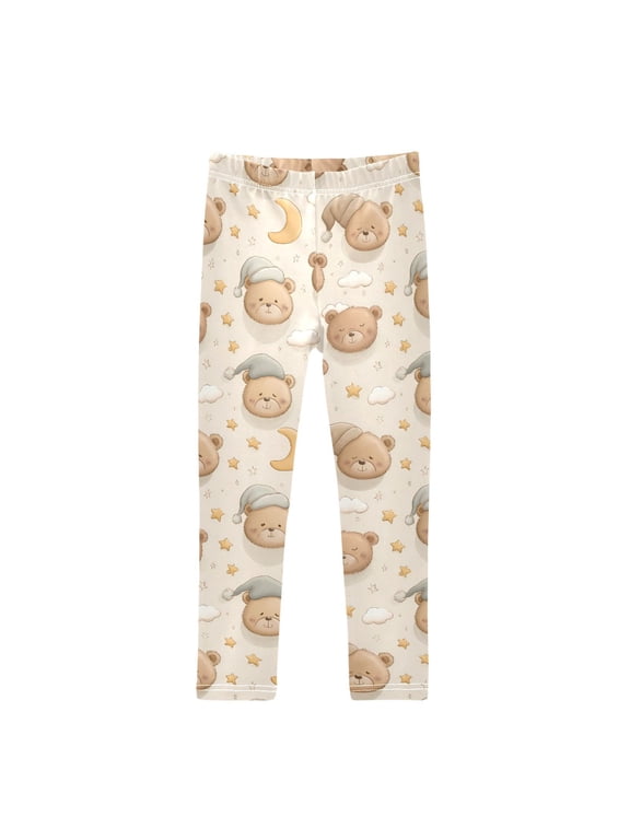 Cartoon Bear Head Printed Leggings Yoga Pants for in 4t to 10t