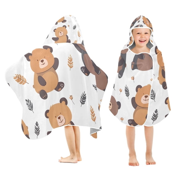 Cartoon Bear Kids Hooded Beach Towel Baby Bath Poncho Towels with Hood Absorbent 50"x23.5" for Pool Swimming