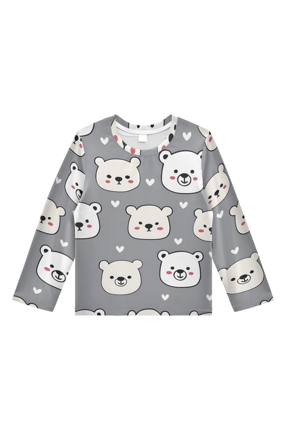 Cartoon Bear Love Pattern Boys' Rash Guard Shirts UPF 50 Plus Sun Protection Short Sleeve Swim Tees 9-10T