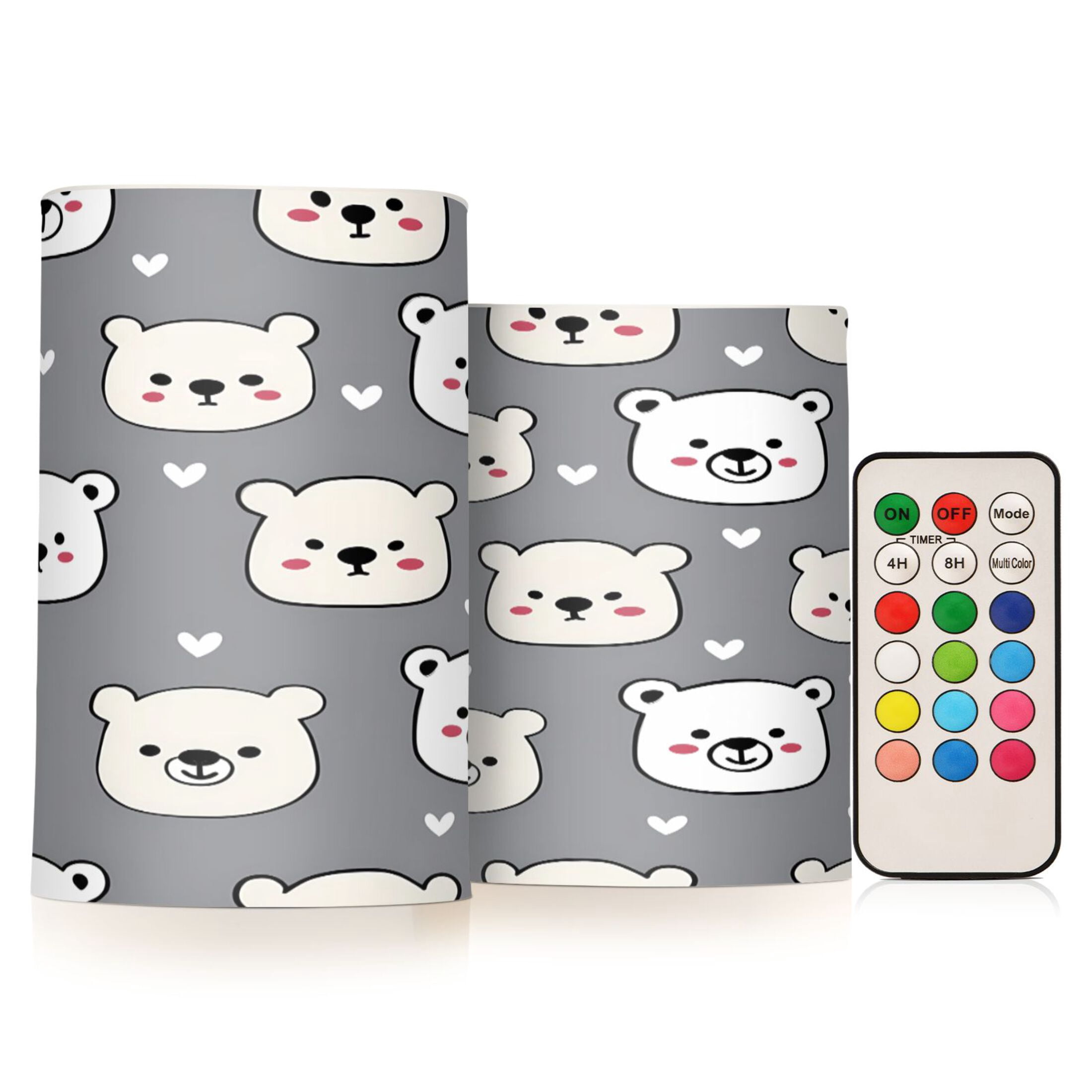 Cartoon Bear Love Pattern Flameless LED Candle Set with Remote, Battery ...