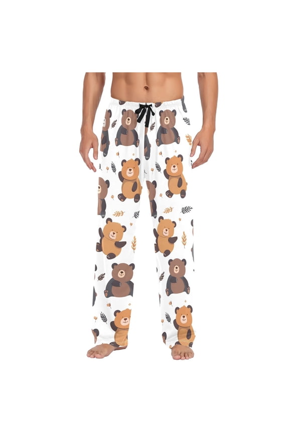 Cartoon Bear Men's Pajama Pants Cotton Long Sleepwear Lounge Pants M