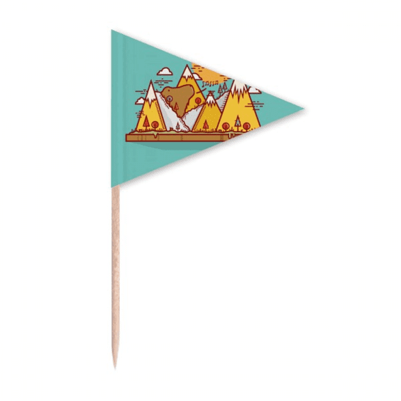Cartoon Bear Mountain Animal Toothpick Triangle Cupcake Toppers Flag