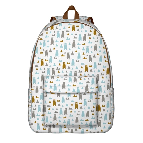 Cartoon Bear Print Backpack – Cute Brown and Polar Bear Design Bookbag with Artistic Forest Pattern