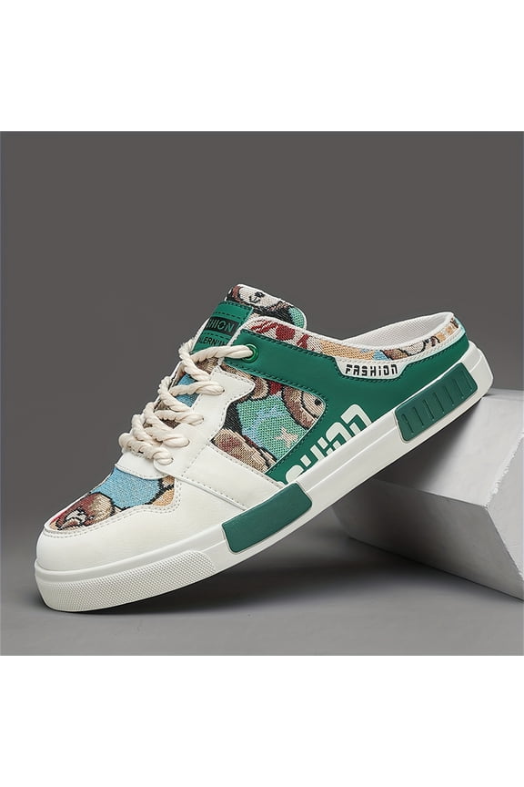 Cartoon Bear Print Men'S Slip-On Casual Sneakers | Breathable PU and Fabric Upper, Soft Sole, Lightweight EVA Cushioning, All-Season Comfort, Fashionable Streetwear for Daily Wear, Casual Sneakers